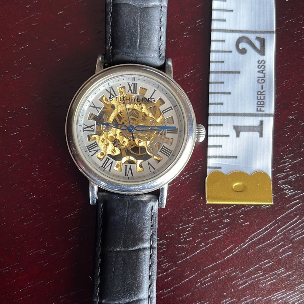 Stuhrling Original Skeleton Watch on Black Leather Band - Picture 3 of 6